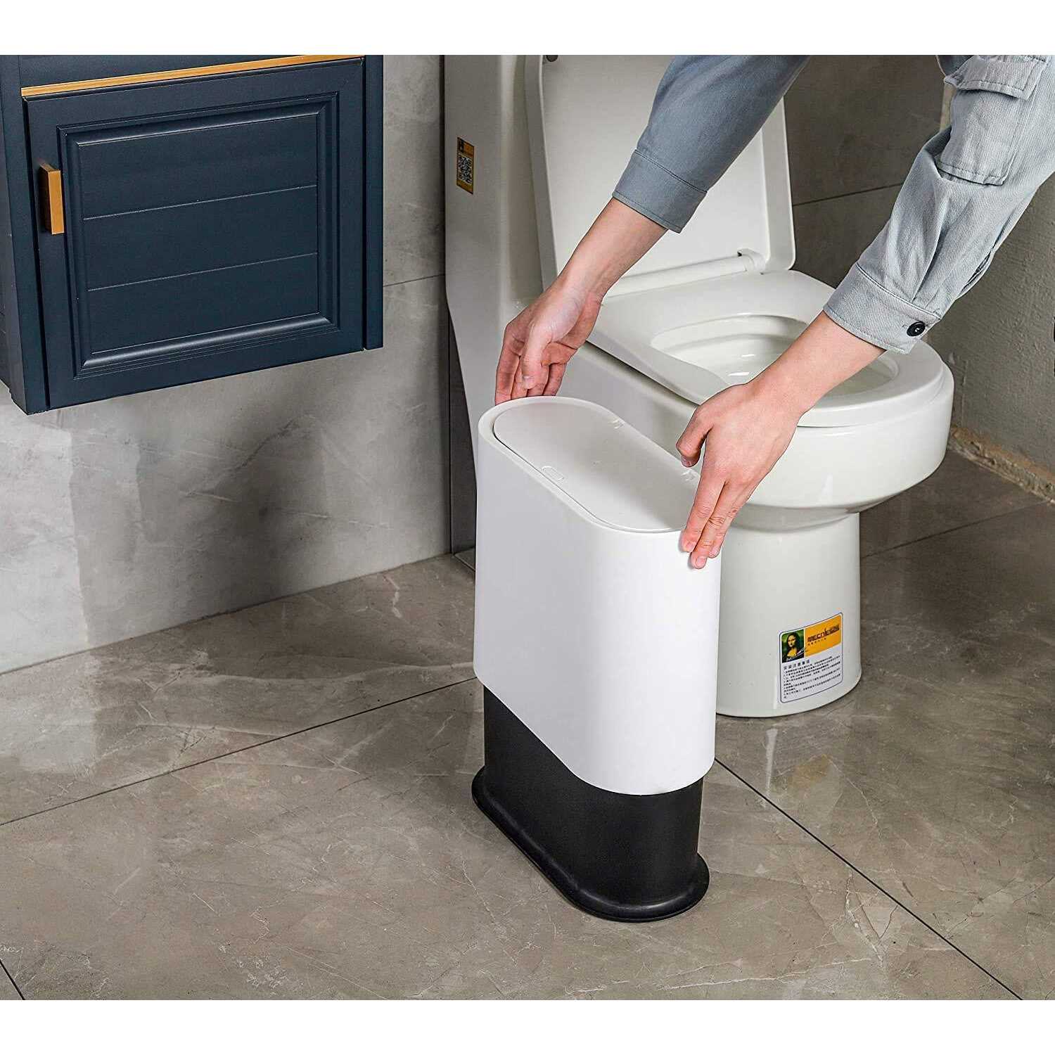 KLGO 10 Liter Slim Plastic Trash Can with Lid,2.4 Gallon Double Barrel Waste Basket,Rectangular Garbage Container Bin for Bathroom,Bedroom,Kitchen - Image 5