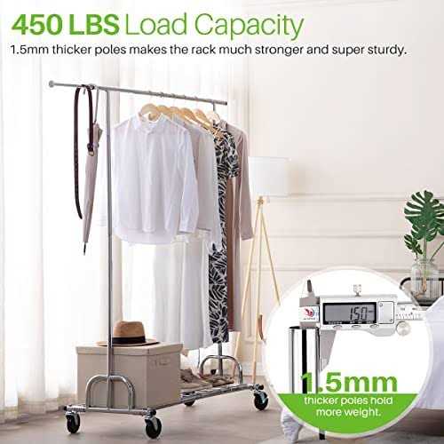 Hokeeper Clothing Garment Rack Capacity 450 lbs Clothing Racks on Wheels Rolling Clothes Rack for Hanging Clothes Heavy Duty Collapsible Commercial - Image 2