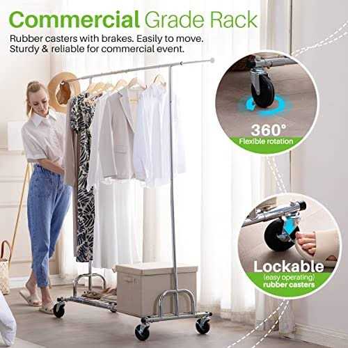 Hokeeper Clothing Garment Rack Capacity 450 lbs Clothing Racks on Wheels Rolling Clothes Rack for Hanging Clothes Heavy Duty Collapsible Commercial - Image 3