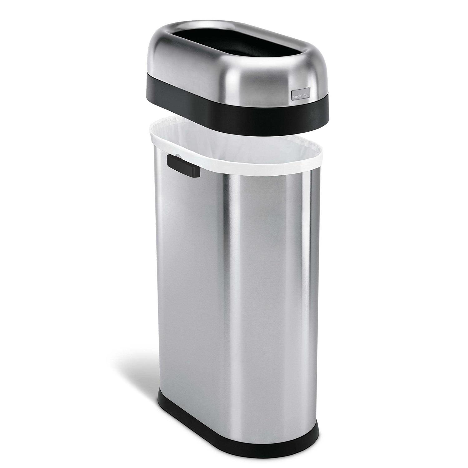 simplehuman Stainless Steel Slim Oval Open Top Trash Can - Image 4