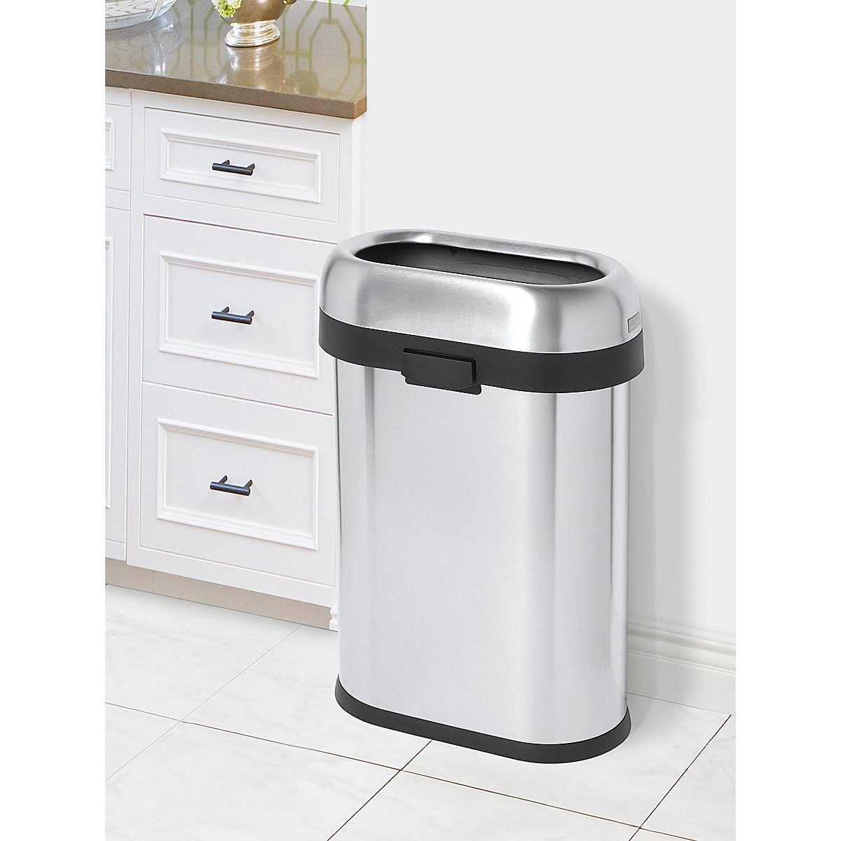 simplehuman Stainless Steel Slim Oval Open Top Trash Can - Image 5