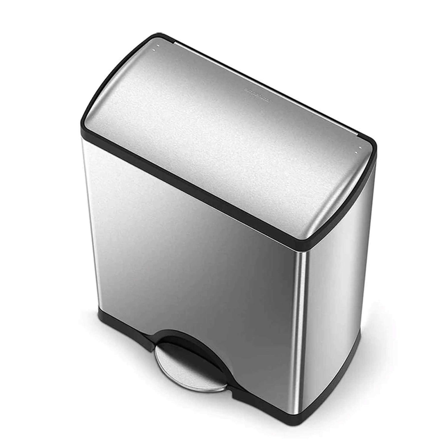 simplehuman Rectangular Dual-Compartment Step Recycler Trash Can - Image 2