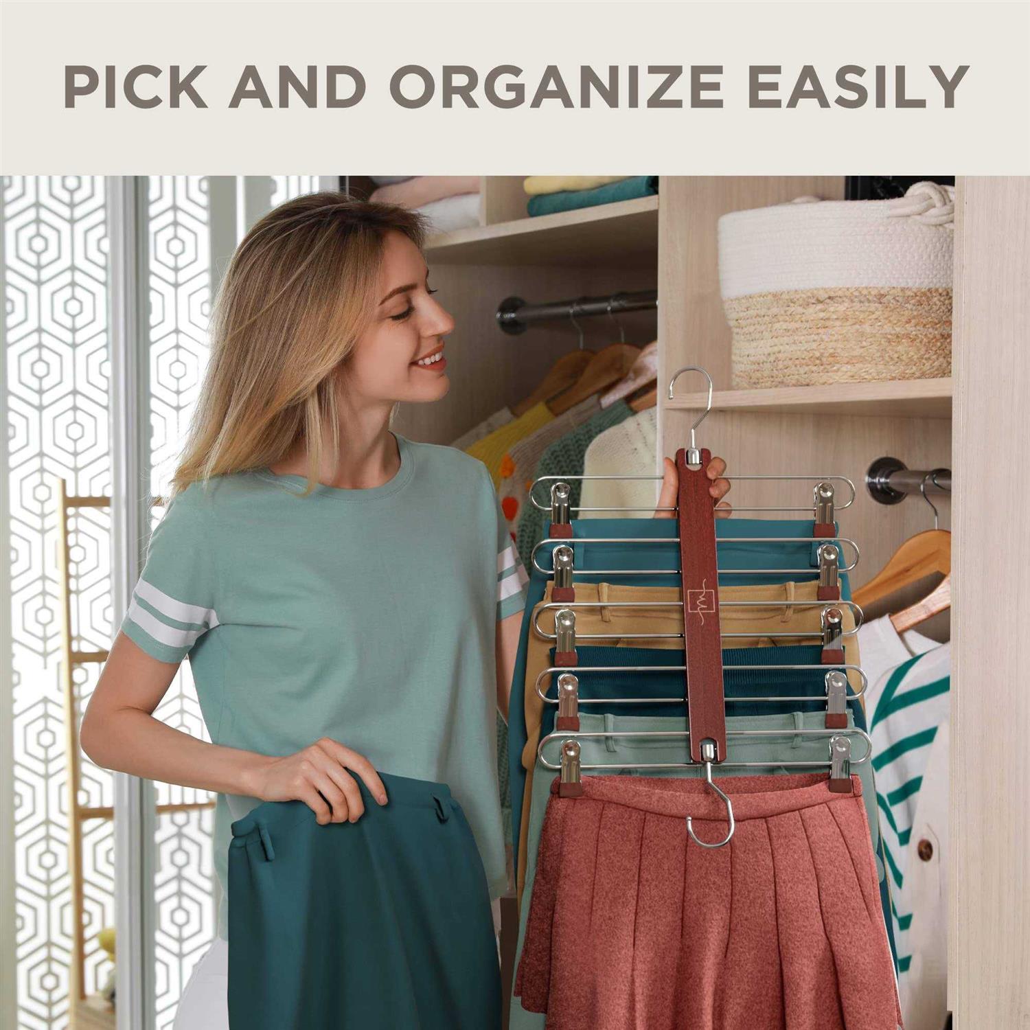 moralve skirt hangers space saving european beechwood shorts hangers & skirt hangers - Image 2