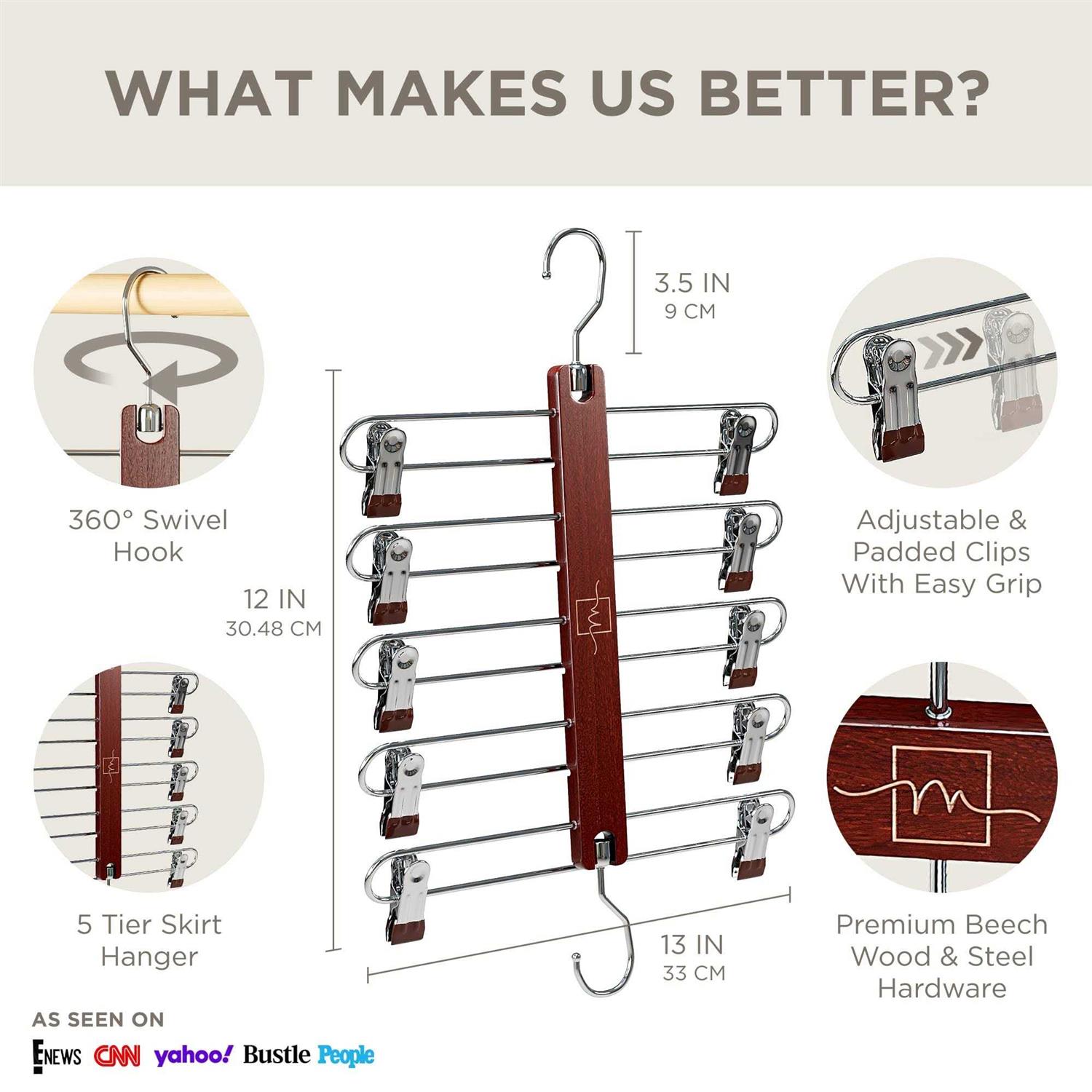 moralve skirt hangers space saving european beechwood shorts hangers & skirt hangers - Image 3