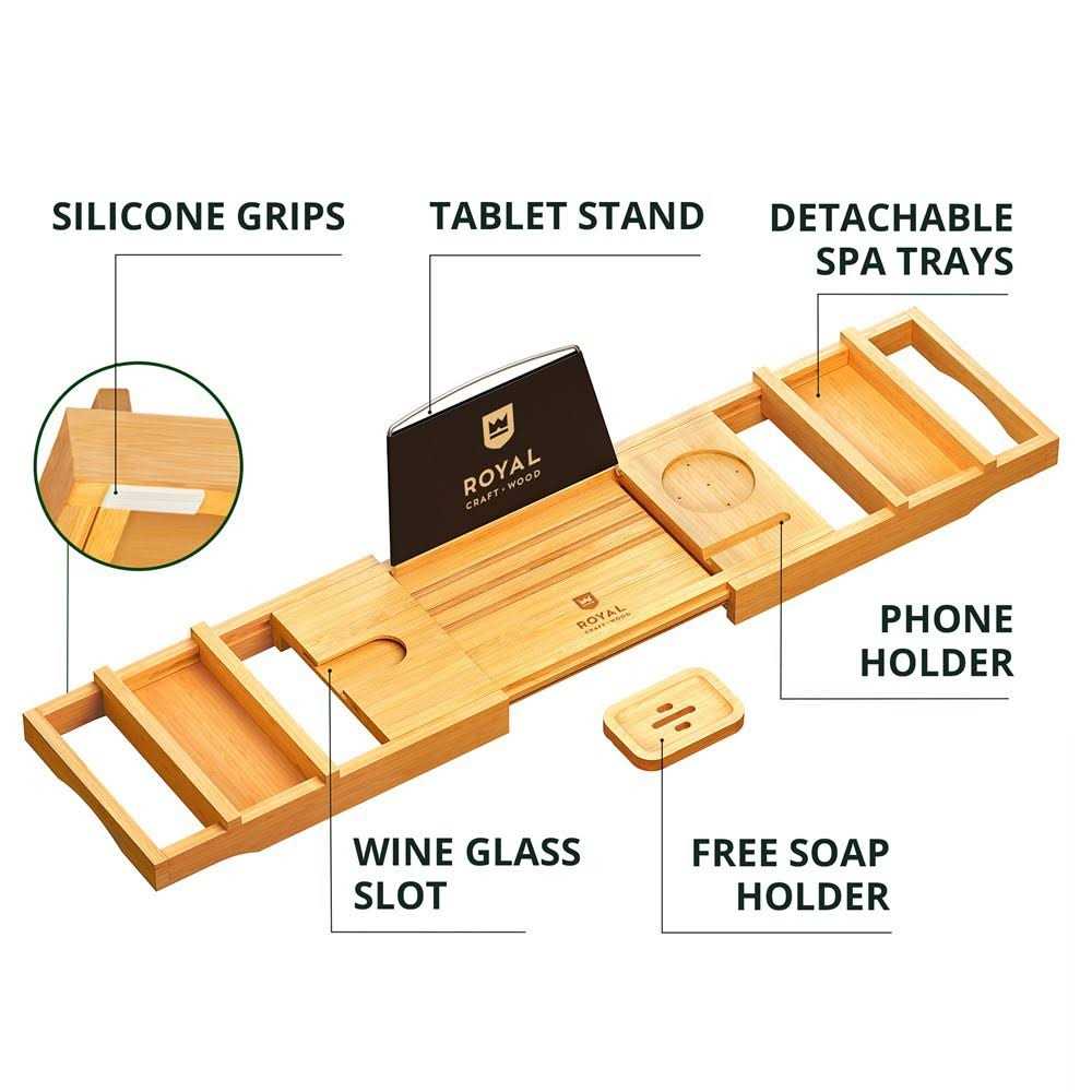 Royal Craft Wood Luxury Bathtub Caddy Tray Bath Tray - Image 3