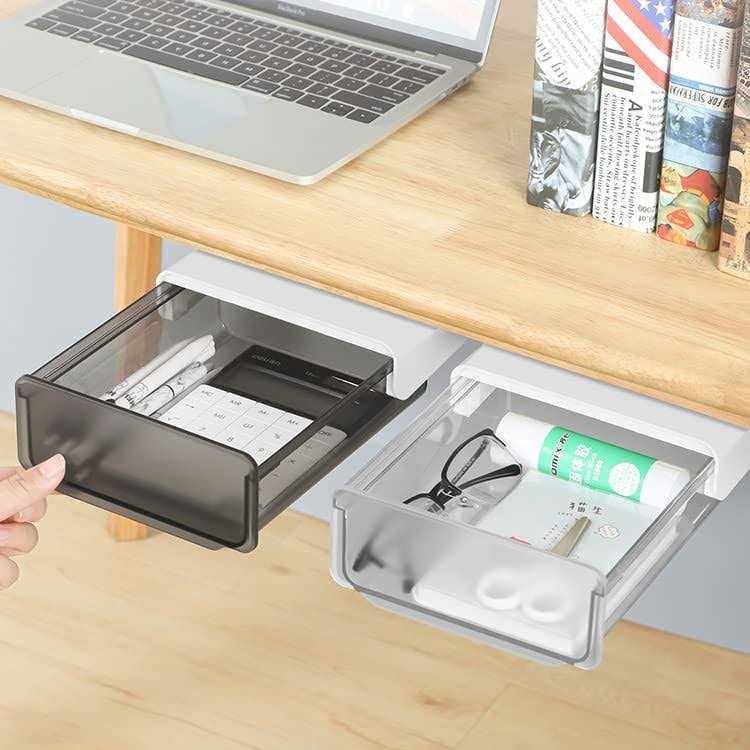 ELJIF Under Desk Drawer Office Organizer Storage Cabinet Self-adhesive Organizer Box - Image 3