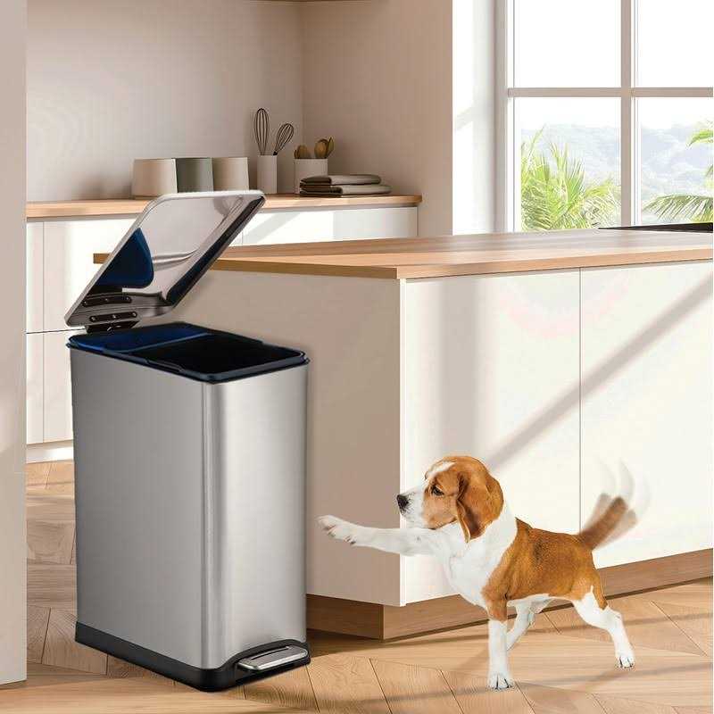 Home Zone Living 13 Gallon Kitchen Trash Can Dual Compartment Recycle Combo - Image 5