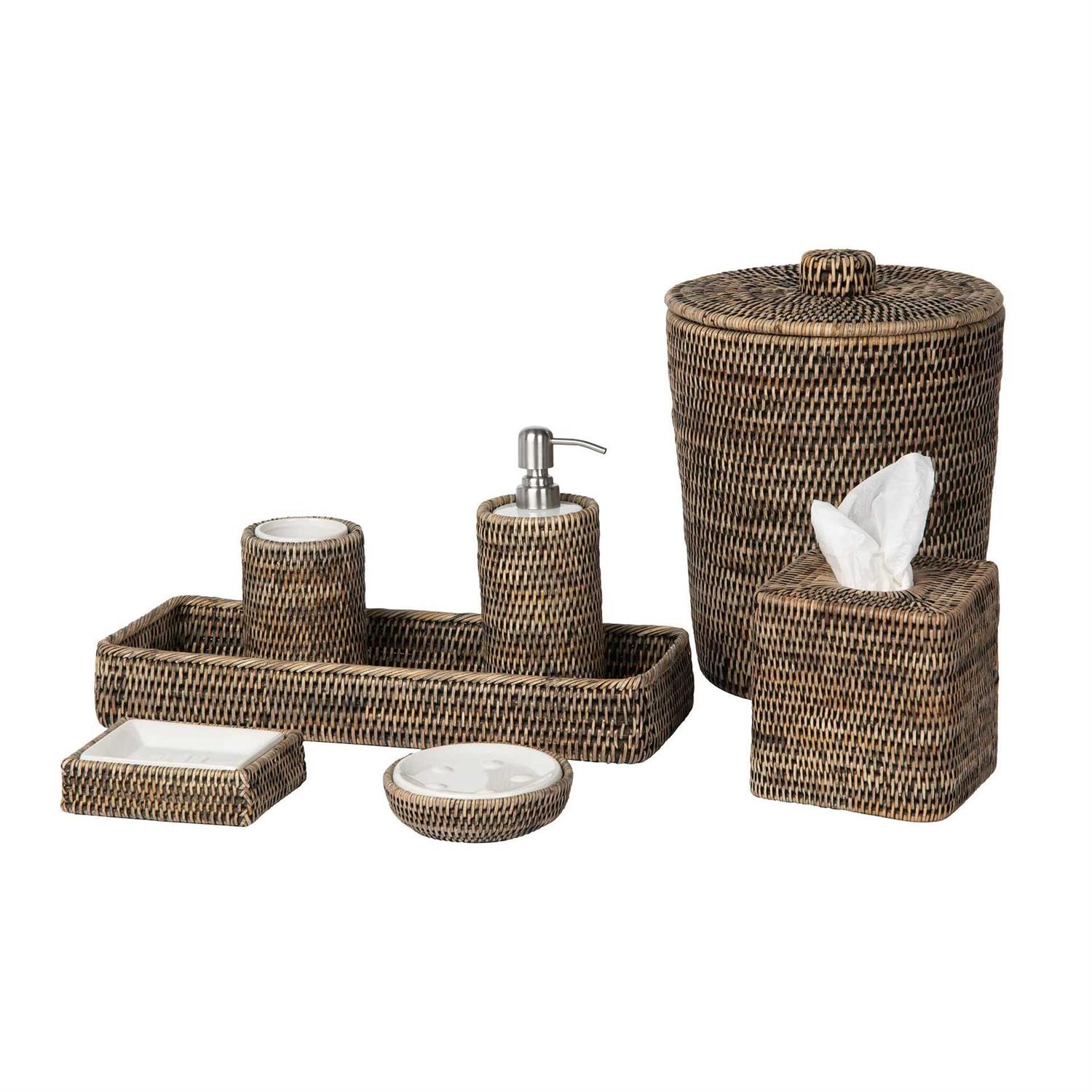 KOUBOO La Jolla Rattan Round Waste Basket with Lid & Plastic Insert - Image 2