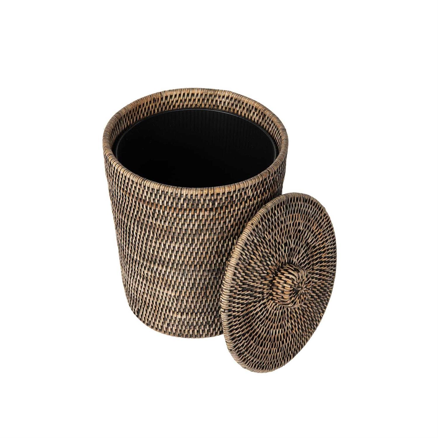 KOUBOO La Jolla Rattan Round Waste Basket with Lid & Plastic Insert - Image 3
