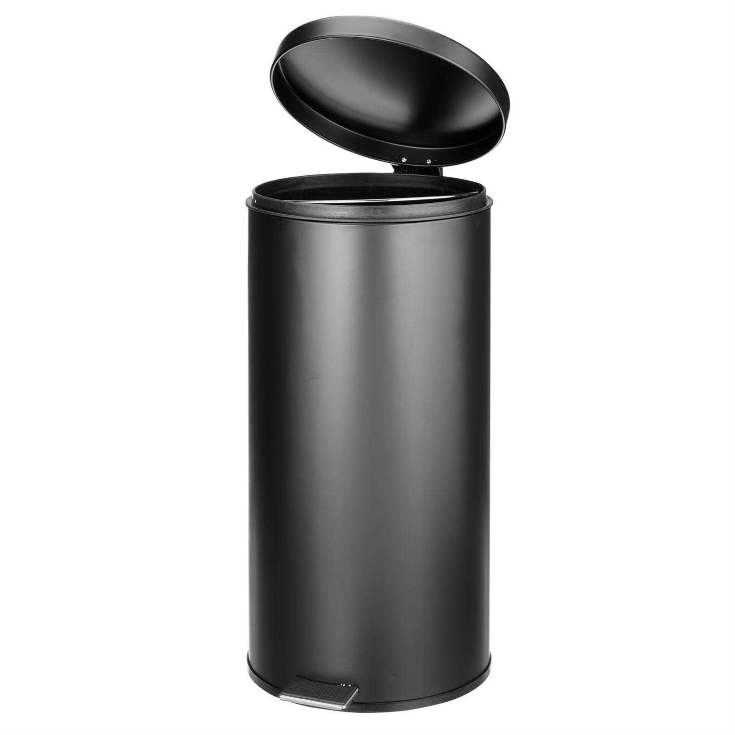 mDesign 30 Liter Round Metal Lidded Step Trash Can - Image 2