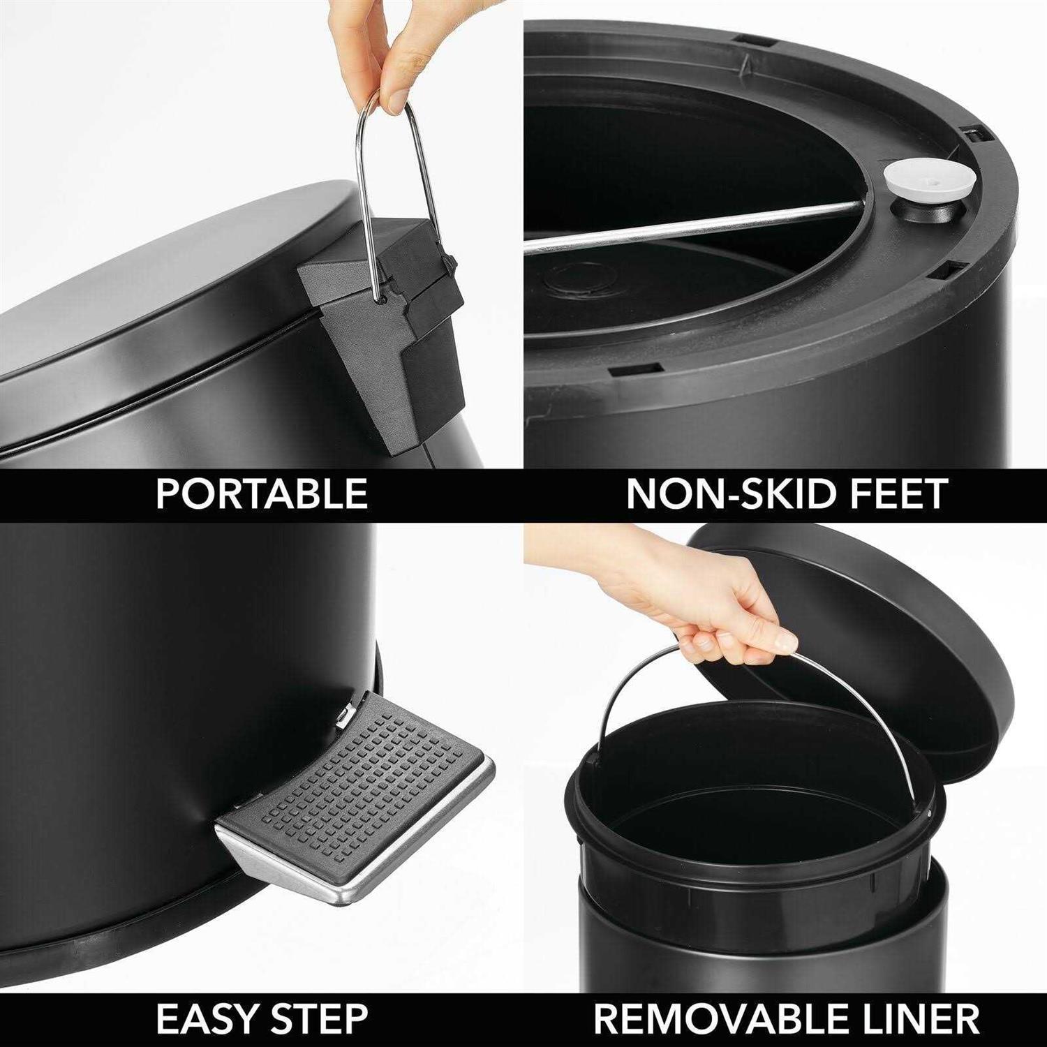 mDesign 30 Liter Round Metal Lidded Step Trash Can - Image 3