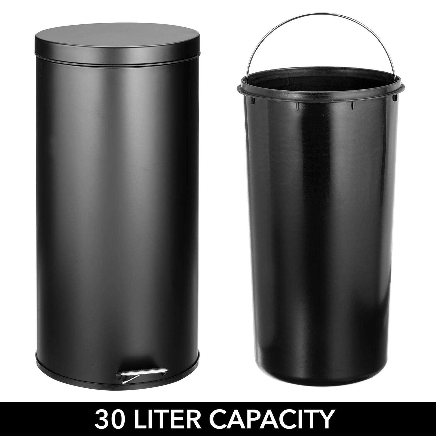 mDesign 30 Liter Round Metal Lidded Step Trash Can - Image 4