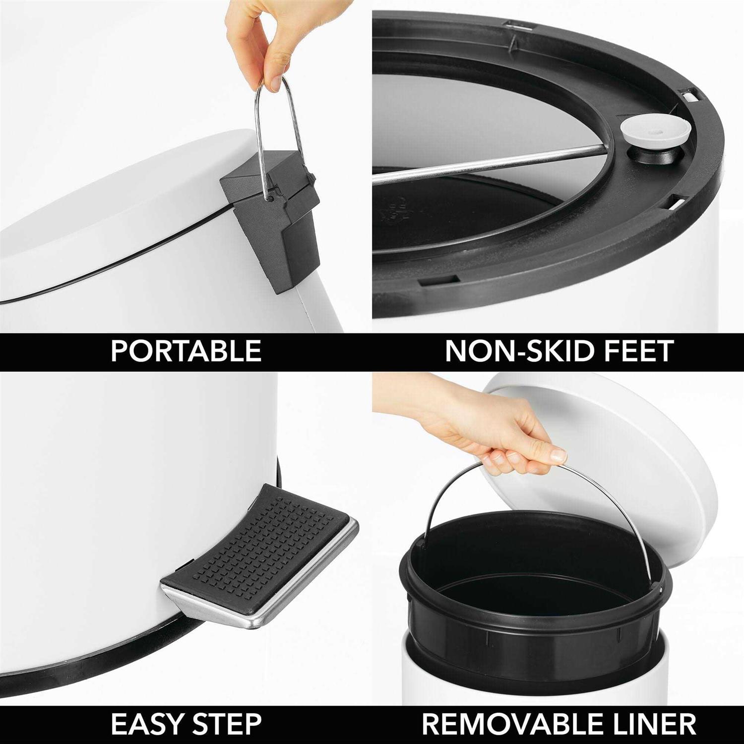 mDesign 30 Liter Round Metal Lidded Step Trash Can - Image 5