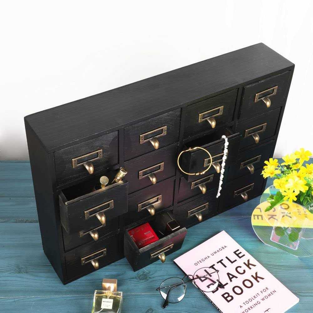 PACKGILO 16 Drawers Apothecary Cabinet with Drawers Tabletop Apothecary Chests and Cabinets Library Card Catalog Cabinet Herb Storage Box Wooden - Image 2