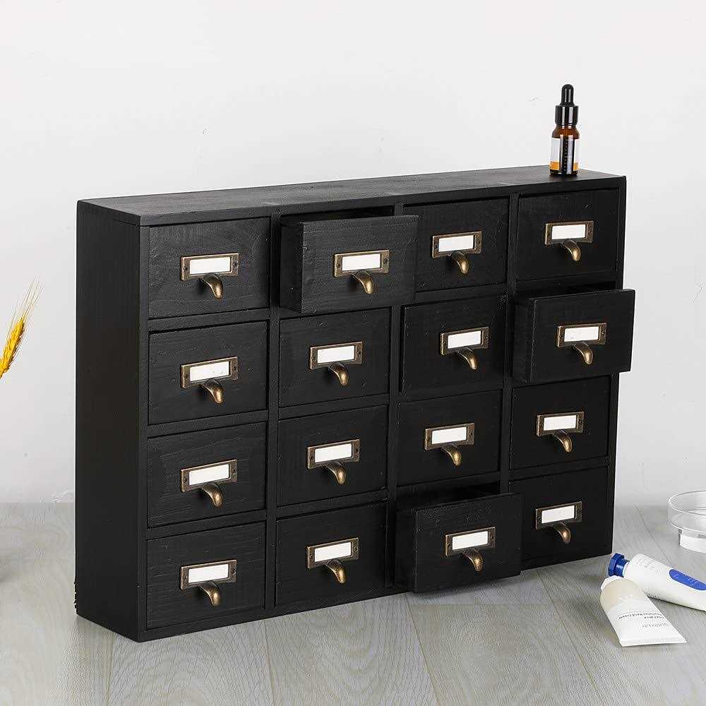 PACKGILO 16 Drawers Apothecary Cabinet with Drawers Tabletop Apothecary Chests and Cabinets Library Card Catalog Cabinet Herb Storage Box Wooden - Image 3