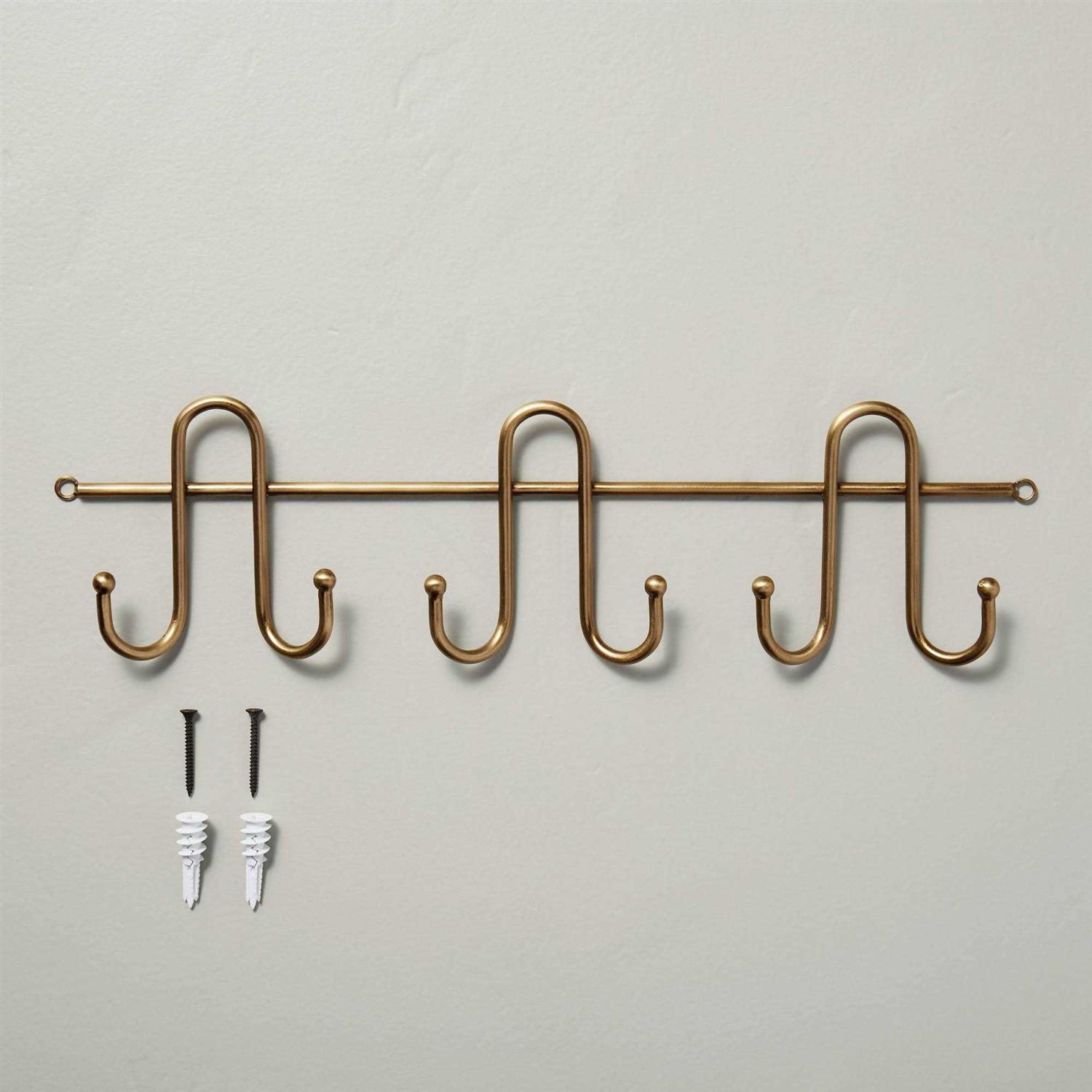 Hearth & Hand with Magnolia 16 Multi-Prong Metal Wall Hook Rack Brass Finish - Image 3