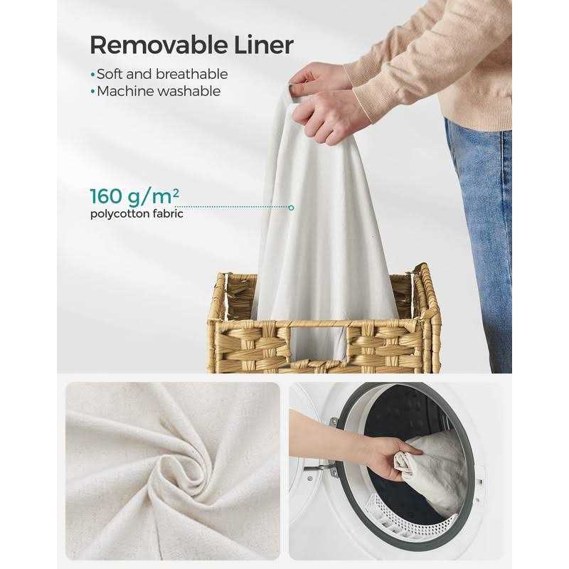 SONGMICS Handwoven Laundry Hamper, 23.8 Gal Synthetic Rattan Clothes Laundry Basket with Lid and Handles - Image 3
