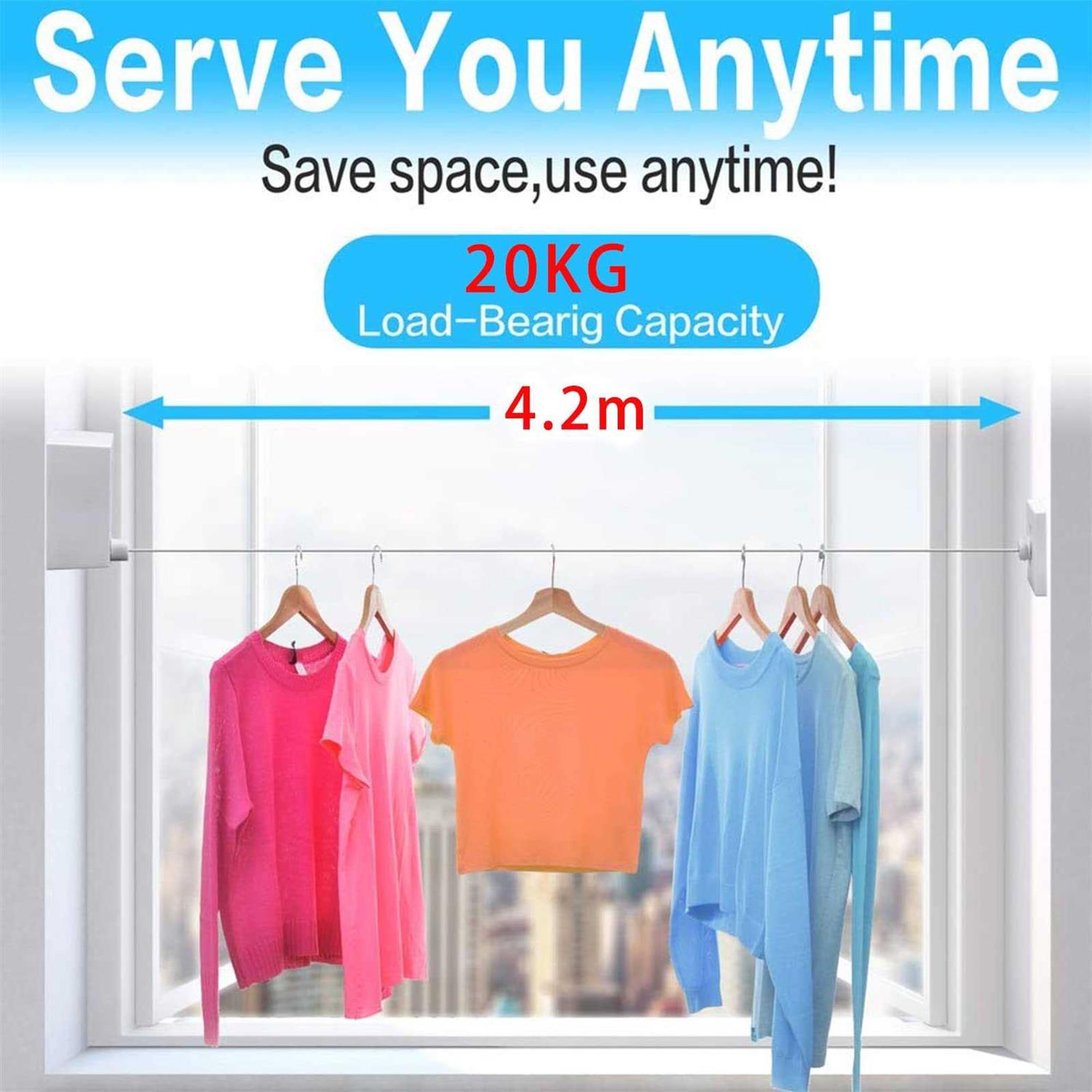 JOOM Retractable Clothesline-Clothes Line Retracting Indoor-Clothes Drying Line-Double Retractable Clothes Lines for Hanging Clothes Outdoor with 13.8 Ft - Image 2