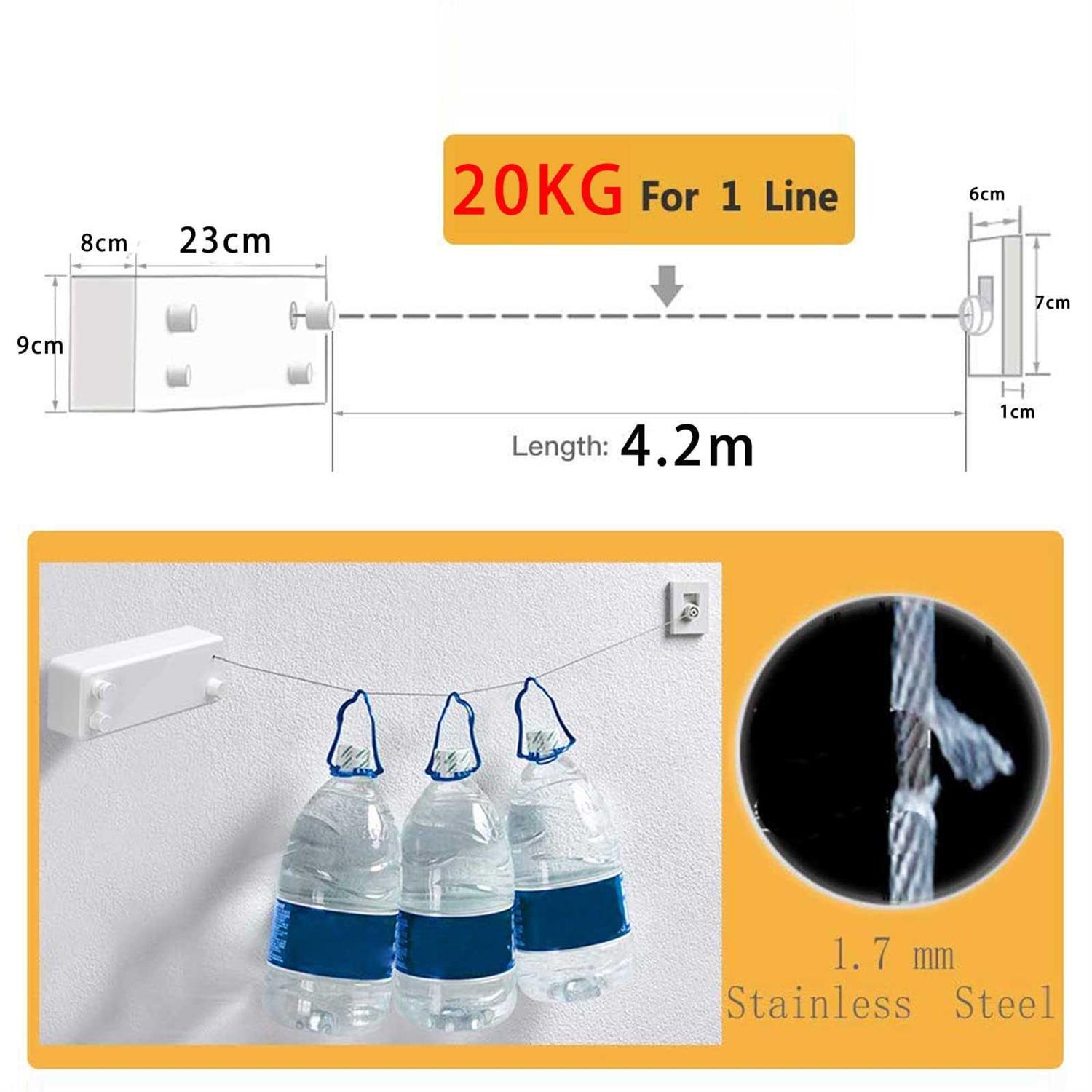 JOOM Retractable Clothesline-Clothes Line Retracting Indoor-Clothes Drying Line-Double Retractable Clothes Lines for Hanging Clothes Outdoor with 13.8 Ft - Image 3