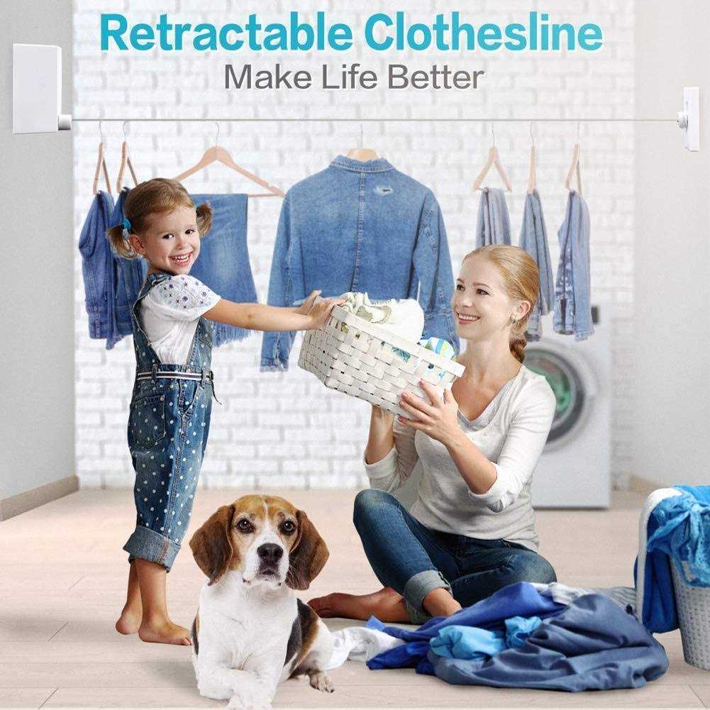 JOOM Retractable Clothesline-Clothes Line Retracting Indoor-Clothes Drying Line-Double Retractable Clothes Lines for Hanging Clothes Outdoor with 13.8 Ft - Image 4