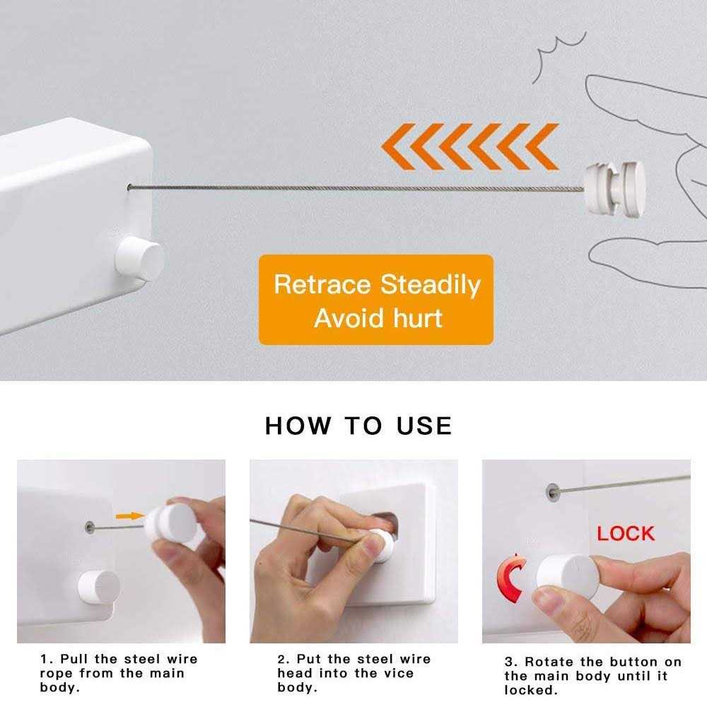 JOOM Retractable Clothesline-Clothes Line Retracting Indoor-Clothes Drying Line-Double Retractable Clothes Lines for Hanging Clothes Outdoor with 13.8 Ft - Image 5