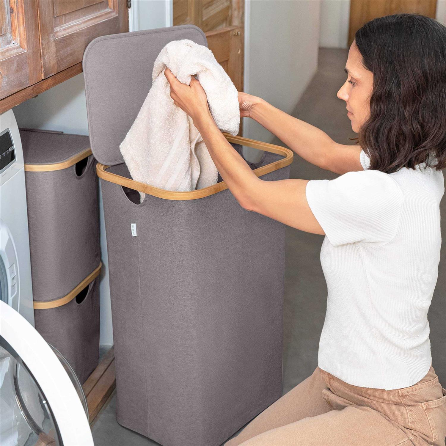 Lonbet Laundry Hamper with Lid XL 100 L Large Hampers for Laundry with Handles - Image 3