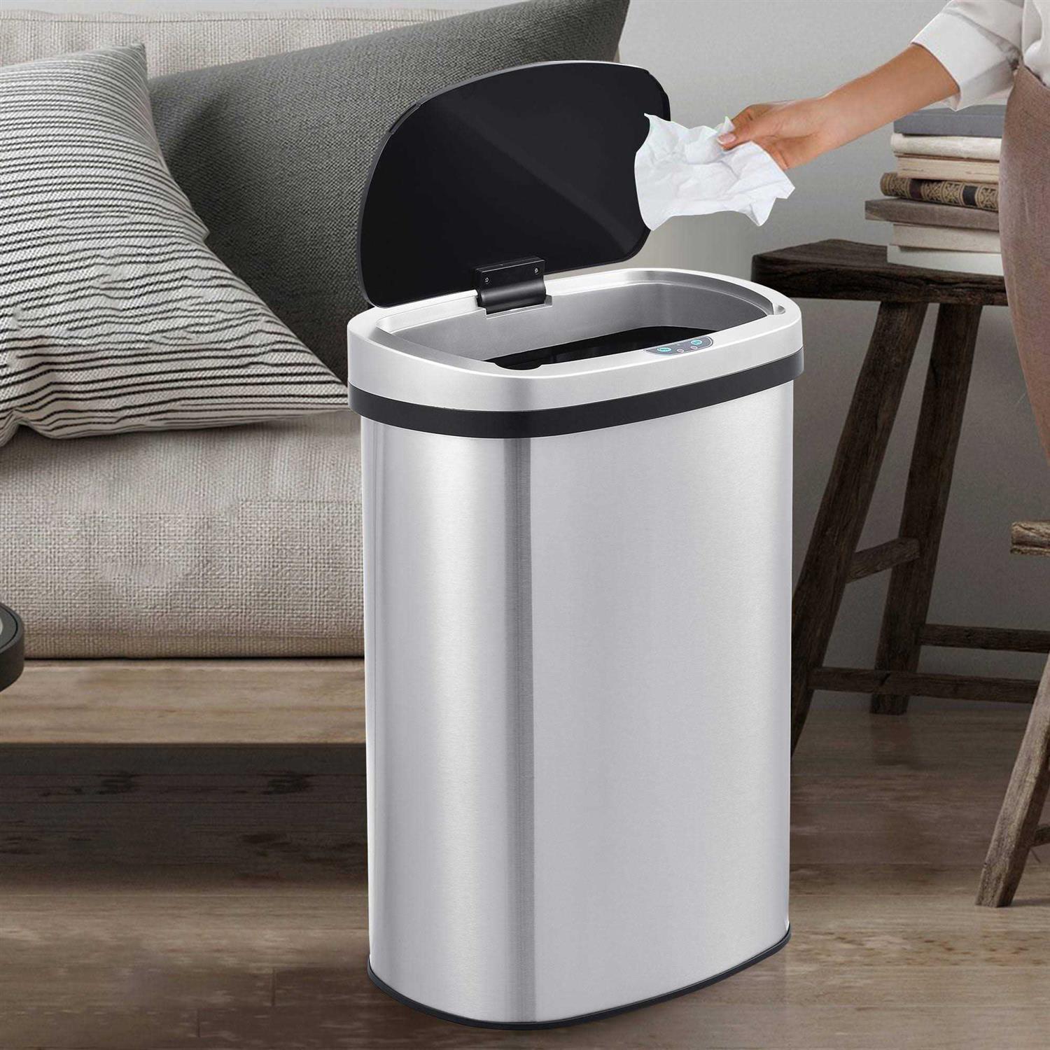 Innovaze Stainless Steel Oval Motion Sensor Trash Can Kitchen - Image 2