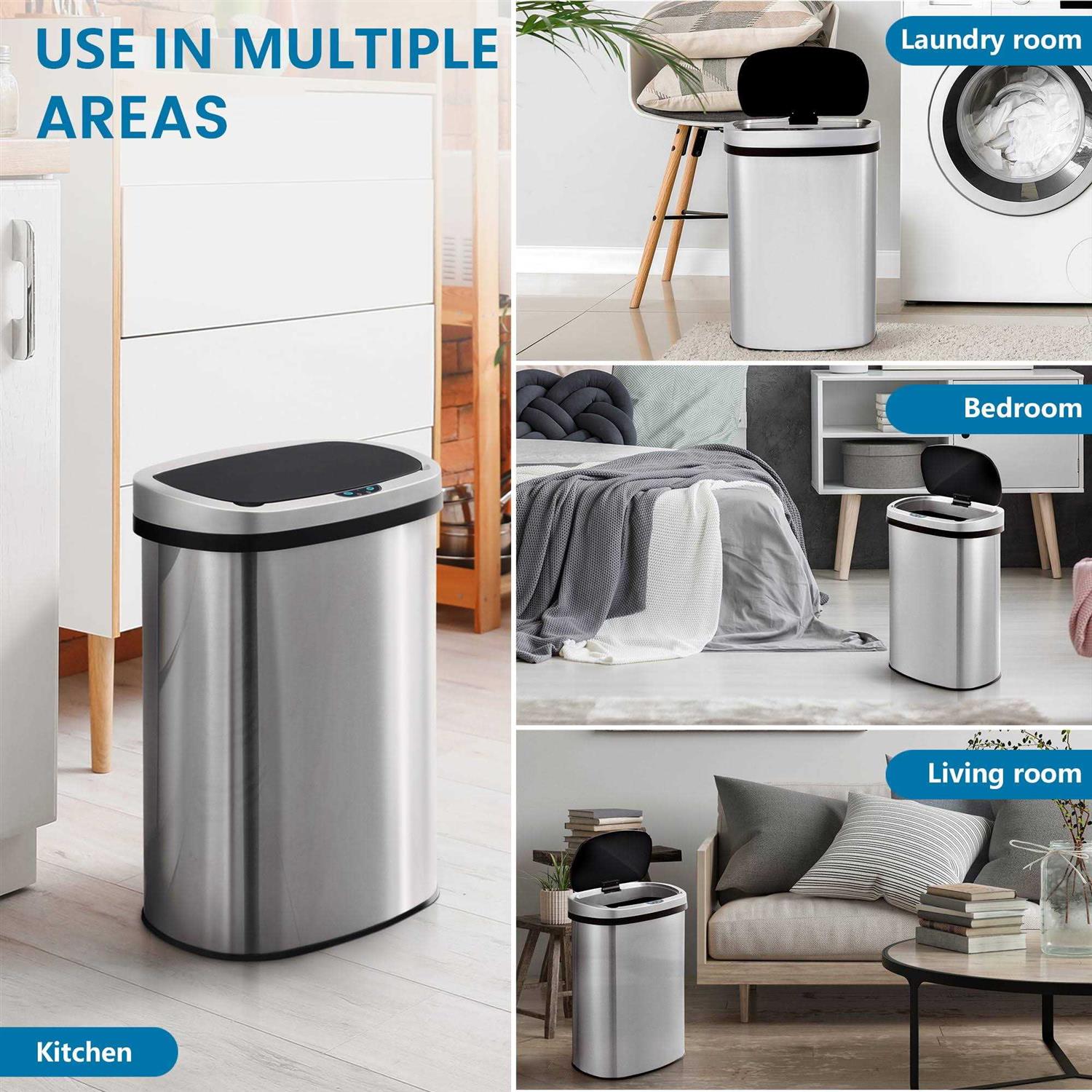 Innovaze Stainless Steel Oval Motion Sensor Trash Can Kitchen - Image 4