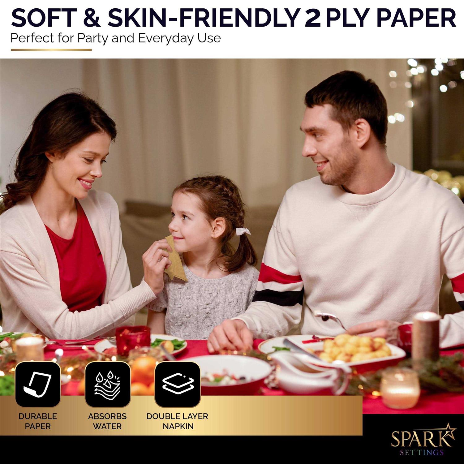 Dinner Napkins Disposable Guest Towels Beverage Napkins Soft and Absorbent Paper Napkins Dinner Size for Party - Image 2