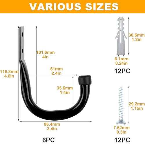 Kurui Heavy Duty Garage Hooks for Hanging 6pcs Large Garage Storage Hooks for Extension Cord Tool Cable - Image 4