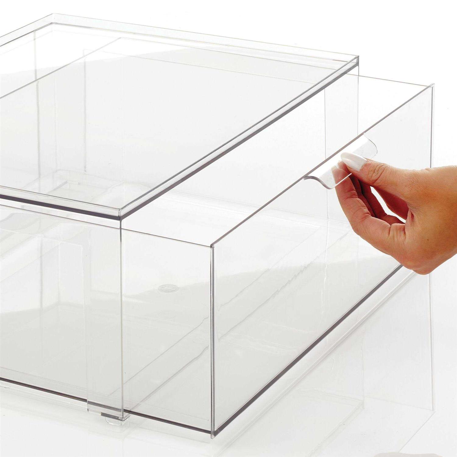 mDesign Plastic Stacking Closet Storage Organizer Bin with Drawer - Image 4
