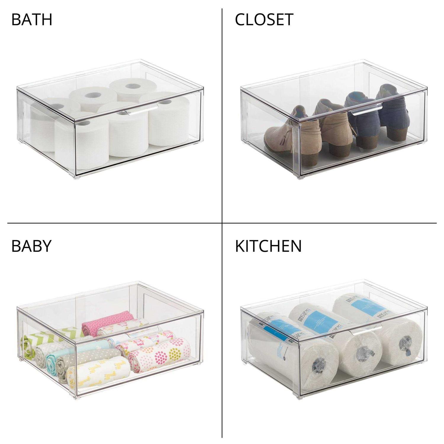 mDesign Plastic Stacking Closet Storage Organizer Bin with Drawer - Image 5