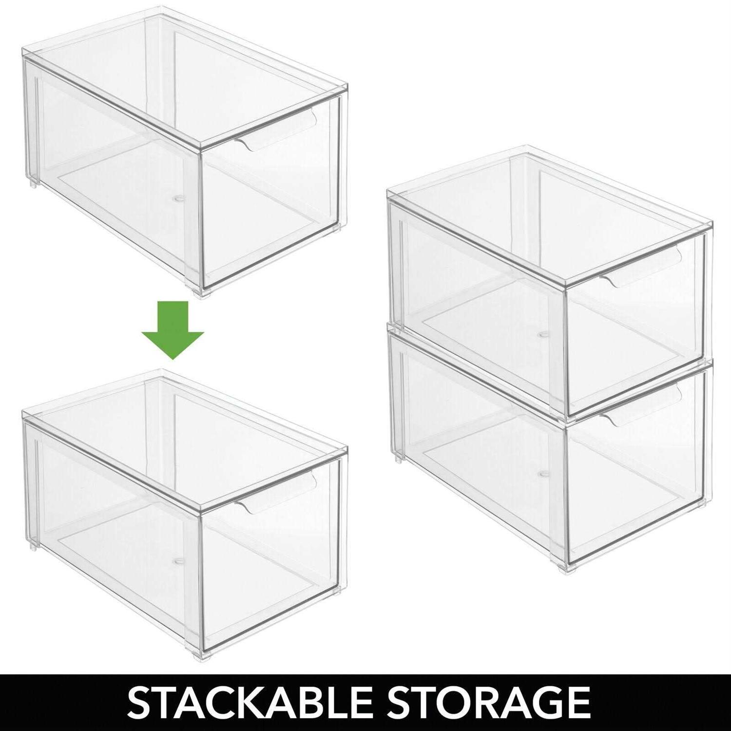 mDesign Plastic Stacking Closet Storage Organizer Bin with Drawer - Image 2