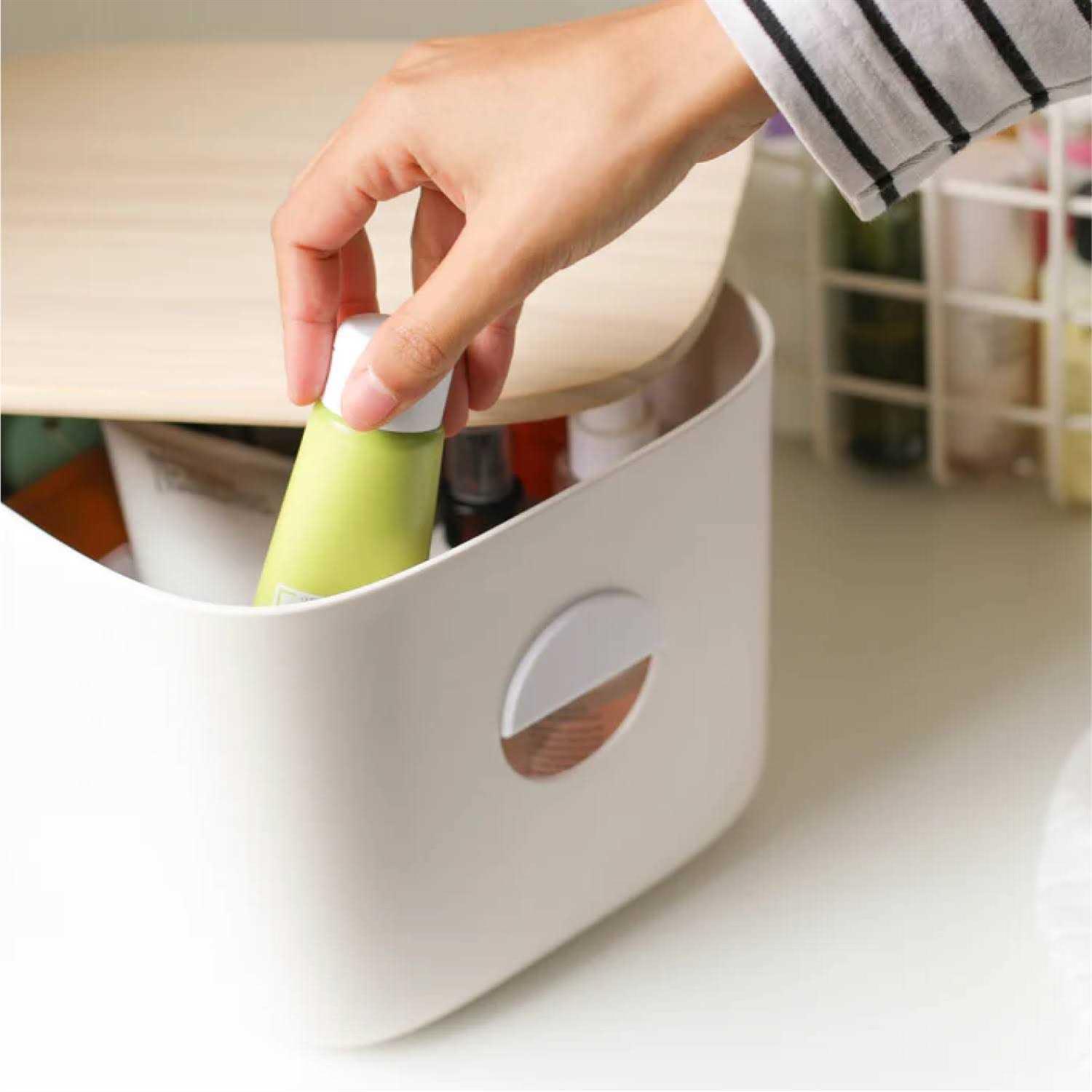 Open Spaces Storage Bin Set 2 Durable Hard Plastic Bins, 2 Wood or Plastic Lids - Image 3