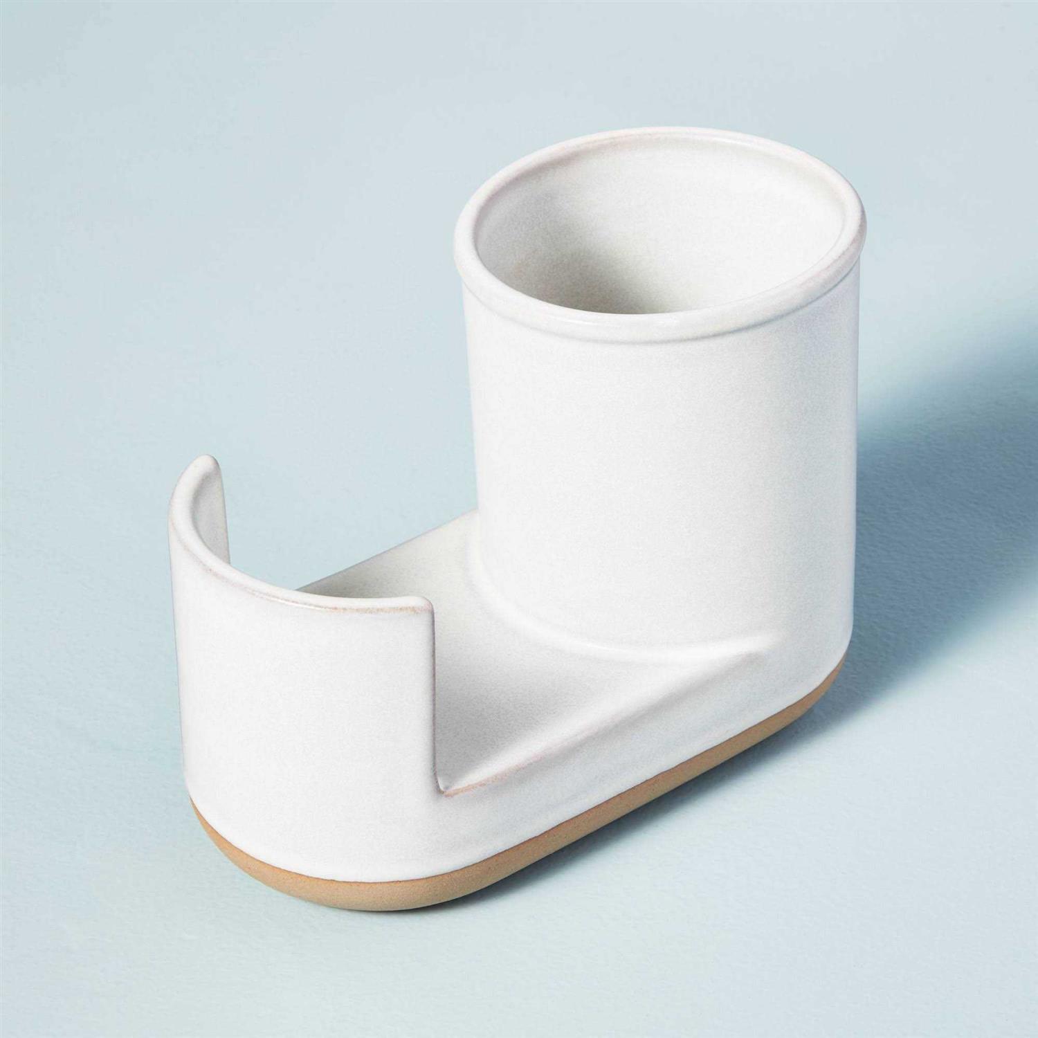 Hearth & Hand with Magnolia Modern Rim Stoneware Kitchen Sink Caddy Cream/Clay - Image 2