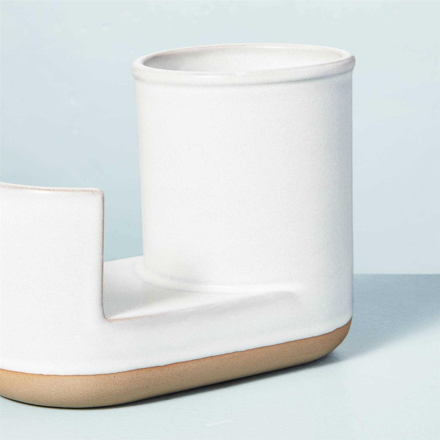 Hearth & Hand with Magnolia Modern Rim Stoneware Kitchen Sink Caddy Cream/Clay - Image 3