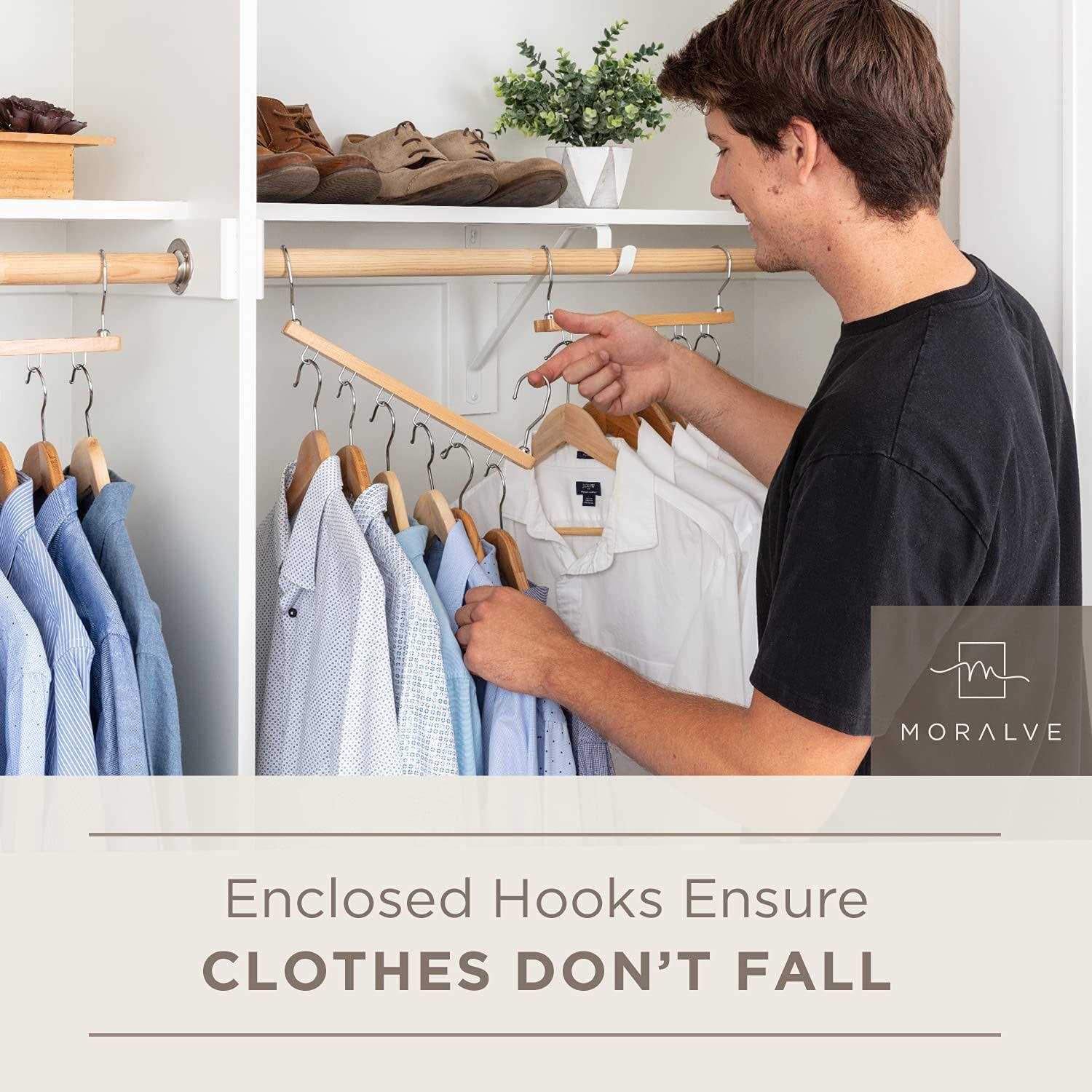 MORALVE Space Saving Hangers for Closet Organizer 4 Pack European Beechwood Shirt Organizer for Closet - Image 3