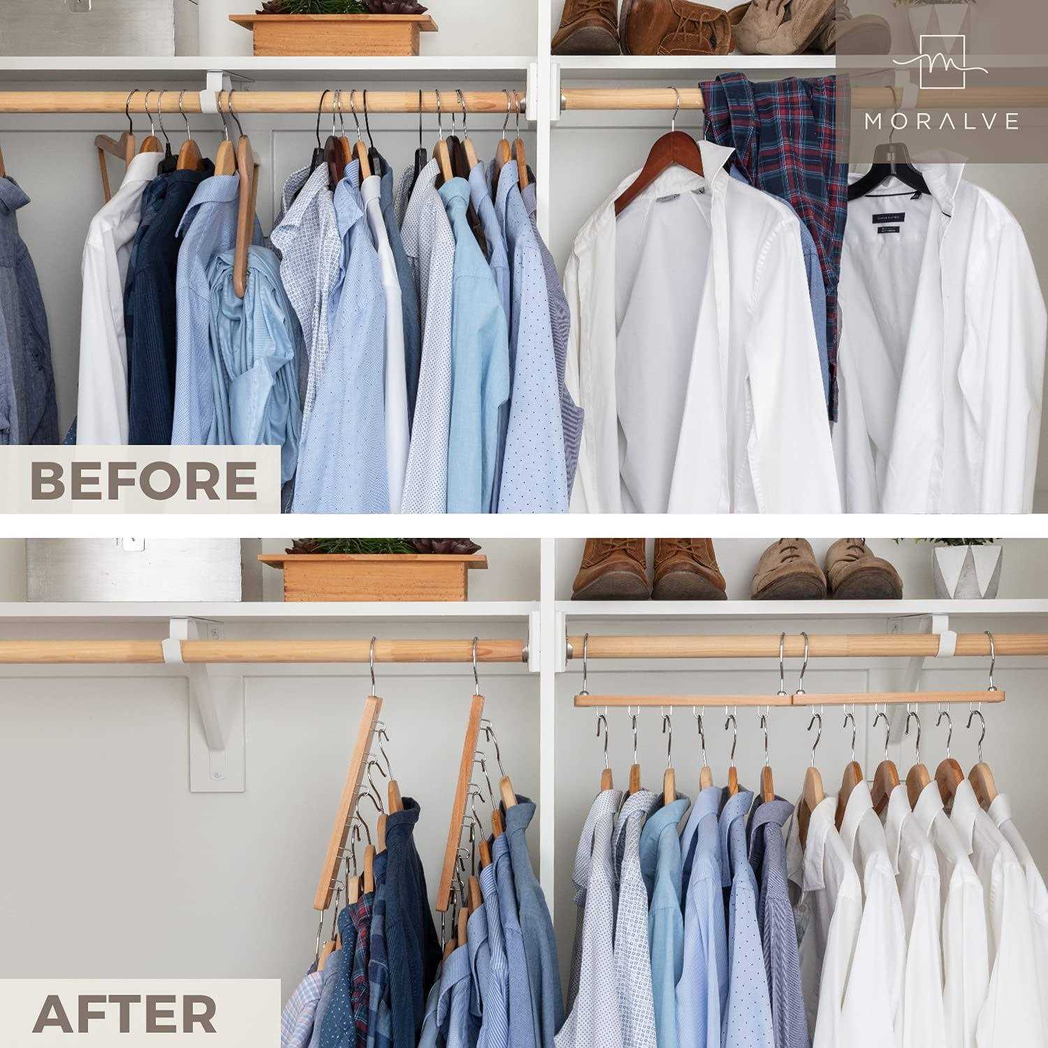 MORALVE Space Saving Hangers for Closet Organizer 4 Pack European Beechwood Shirt Organizer for Closet - Image 4