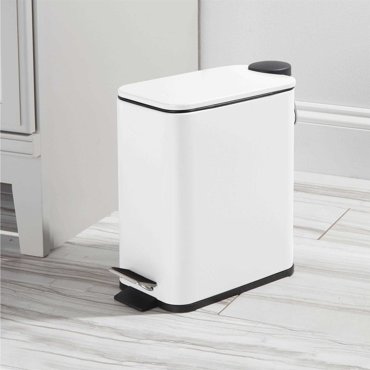 mDesign Slim Metal Rectangle 1.3 Gallon Trash Can with Step Pedal - Image 2