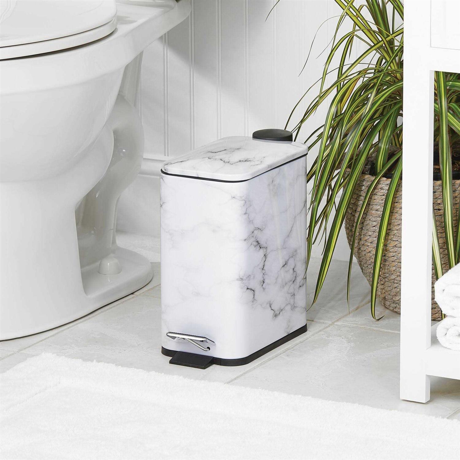 mDesign Slim Metal Rectangle 1.3 Gallon Trash Can with Step Pedal - Image 3