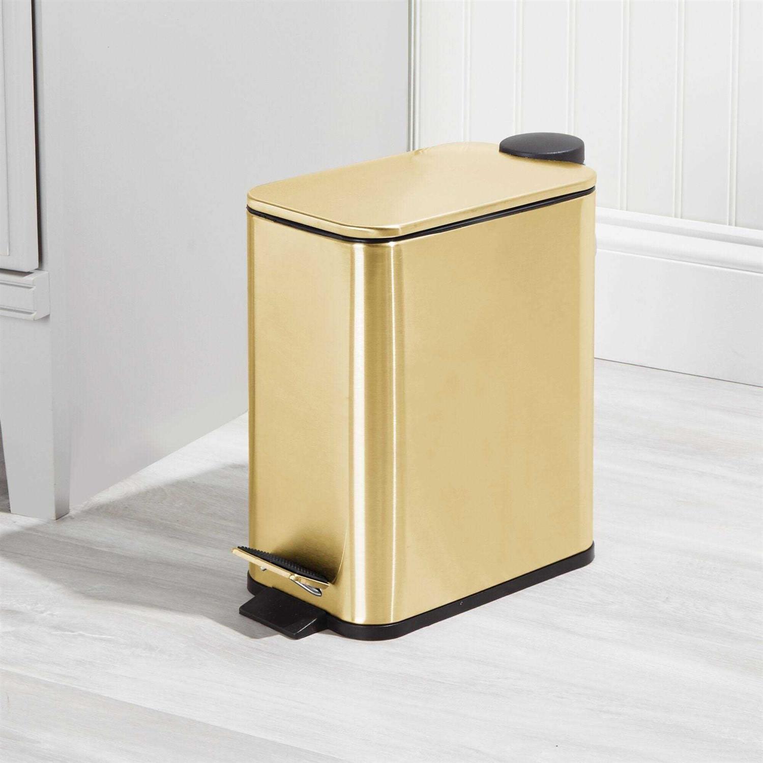 mDesign Slim Metal Rectangle 1.3 Gallon Trash Can with Step Pedal - Image 4