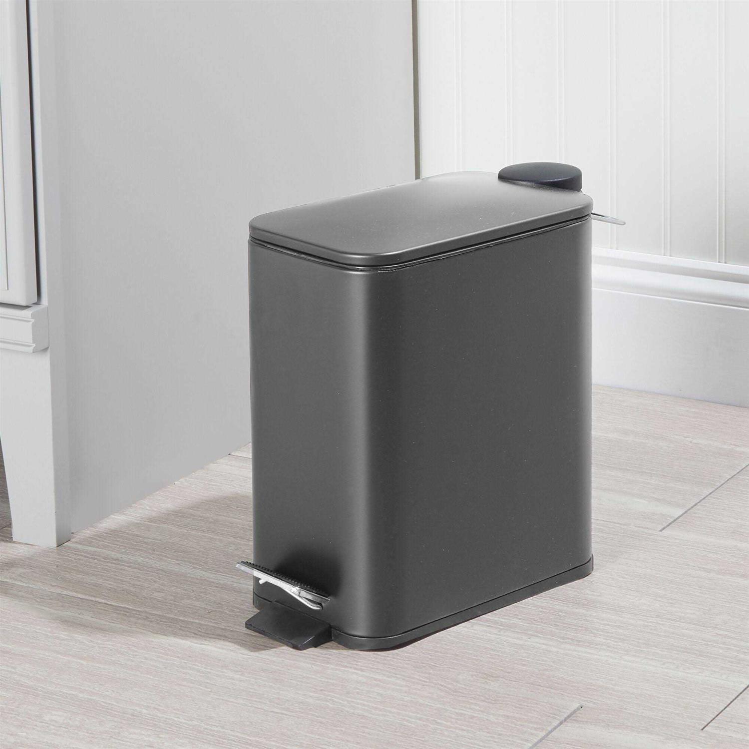 mDesign Slim Metal Rectangle 1.3 Gallon Trash Can with Step Pedal - Image 5