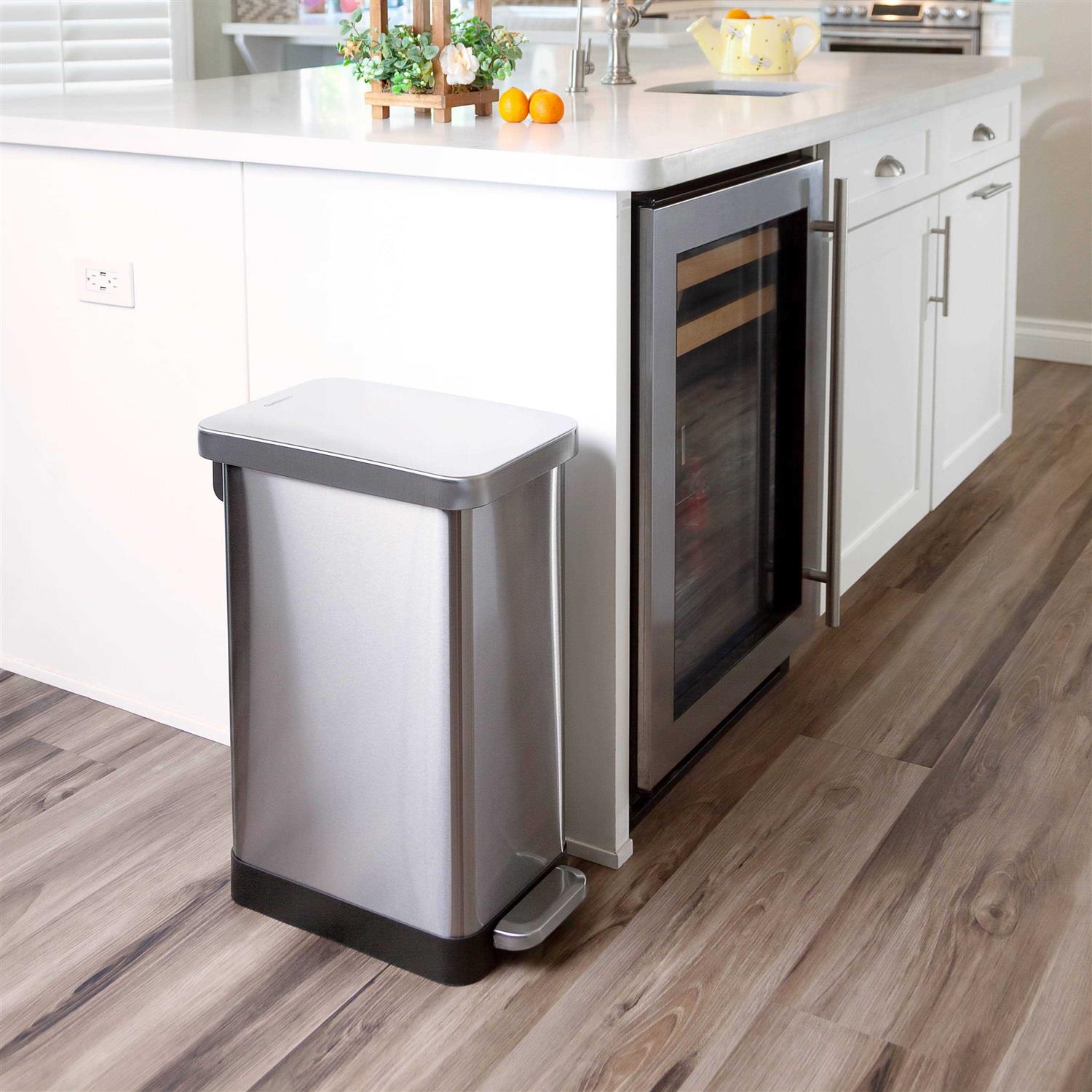 Qualiazero 13.2 Gallon Trash Can Stainless Steel Step On Slim Kitchen Trash Can - Image 5