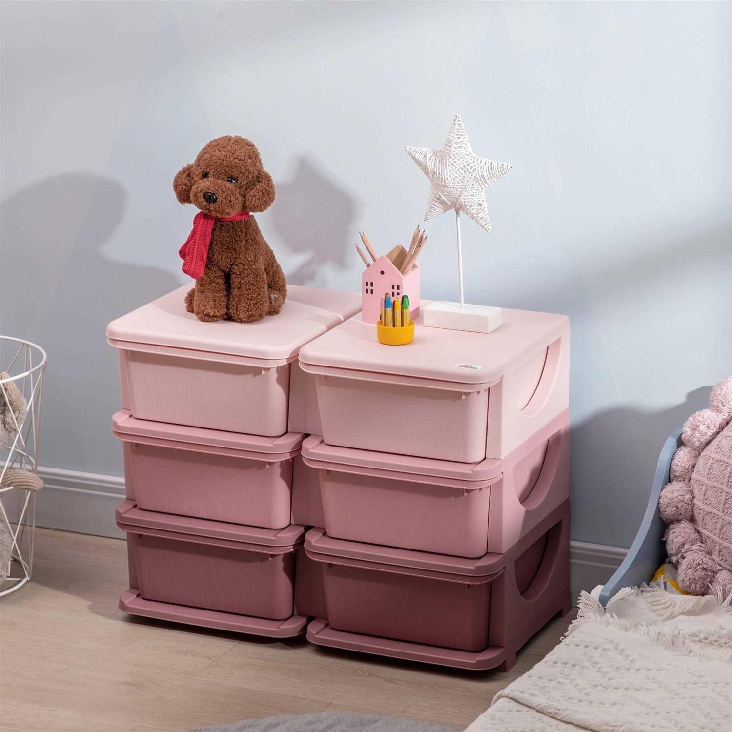 Qaba 3 Tier Kids Storage Unit 6 Drawer Chest Toy Organizer Plastic Bins for Kids Bedroom Nursery Kindergarten Living Room for Boys Girls Toddlers - Image 3