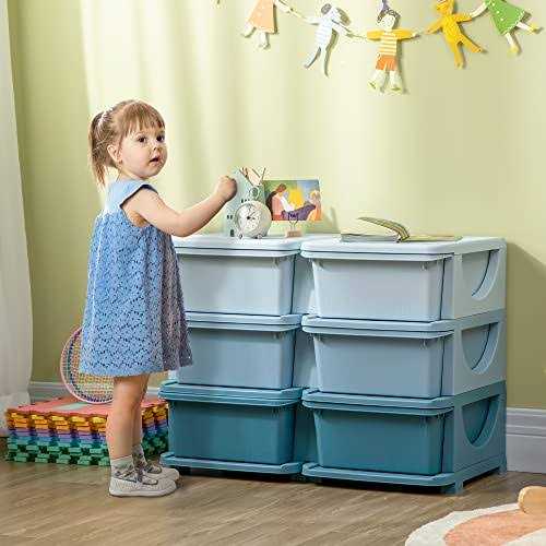 Qaba 3 Tier Kids Storage Unit 6 Drawer Chest Toy Organizer Plastic Bins for Kids Bedroom Nursery Kindergarten Living Room for Boys Girls Toddlers - Image 2