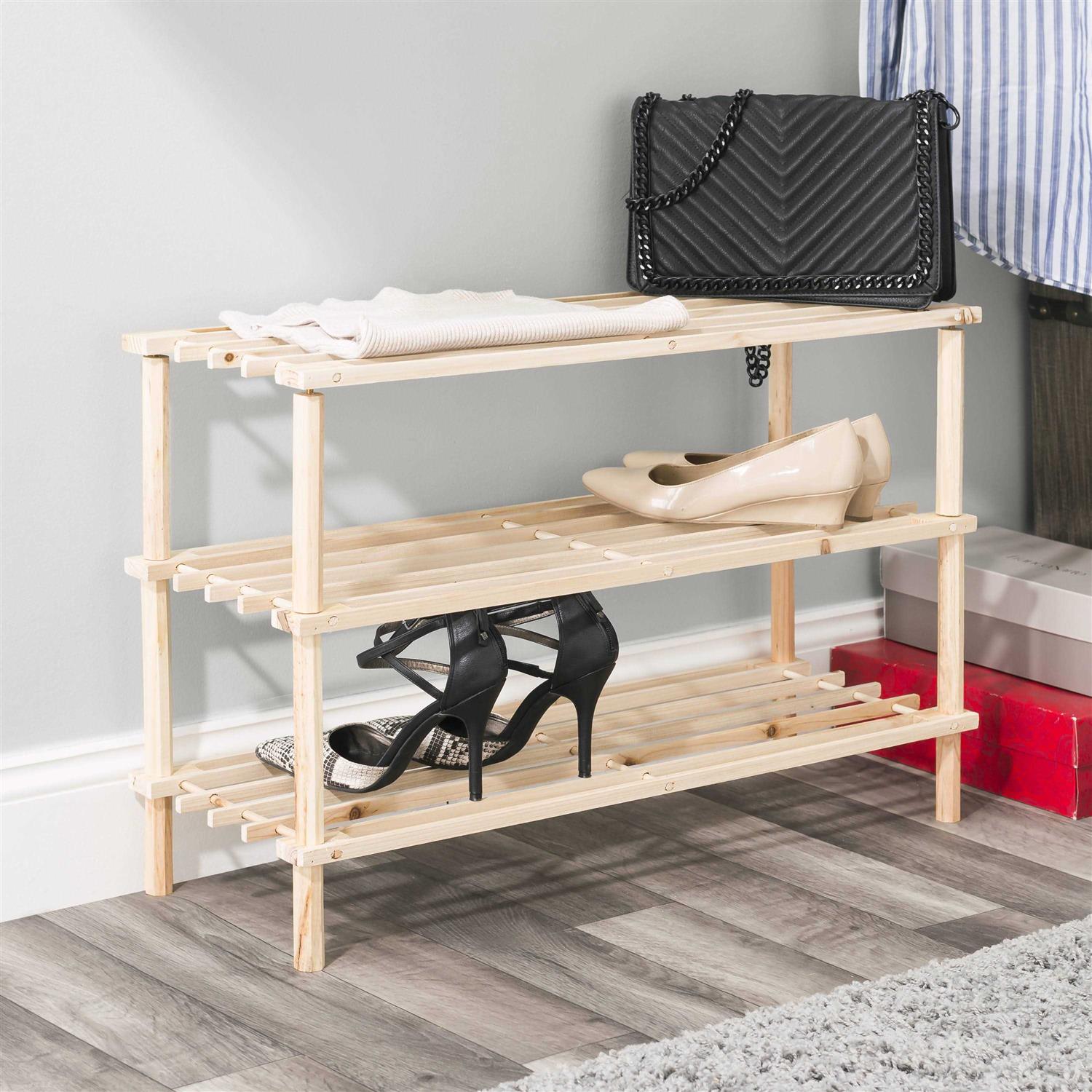 Home Basics 3 Tier Wooden Shoe Rack - Image 3