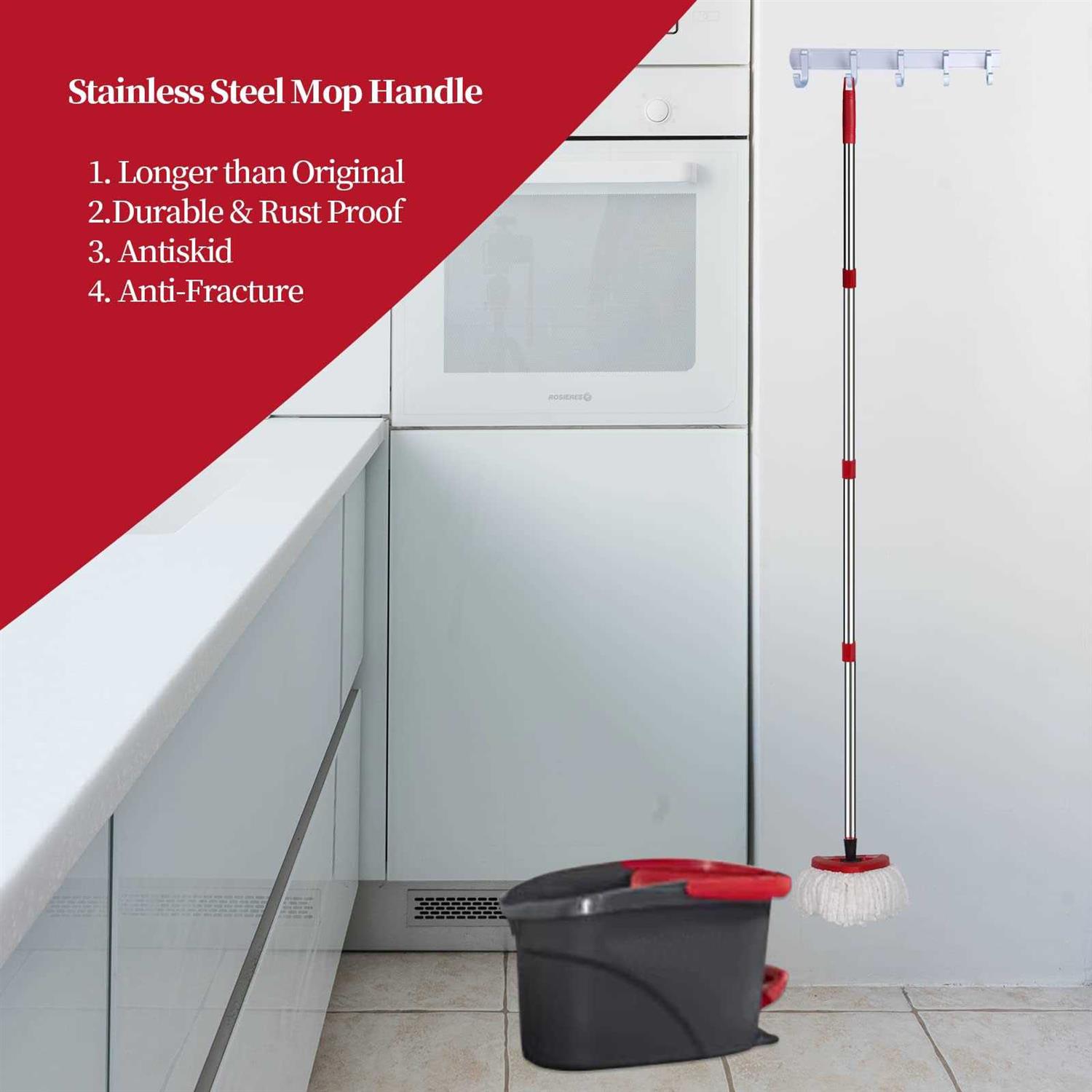 Mop Replacement Handle Stainless Steel Mop/Broom/Brush Replace Handle Compatible with O Cedar Spin Mop Head Refills - Image 2