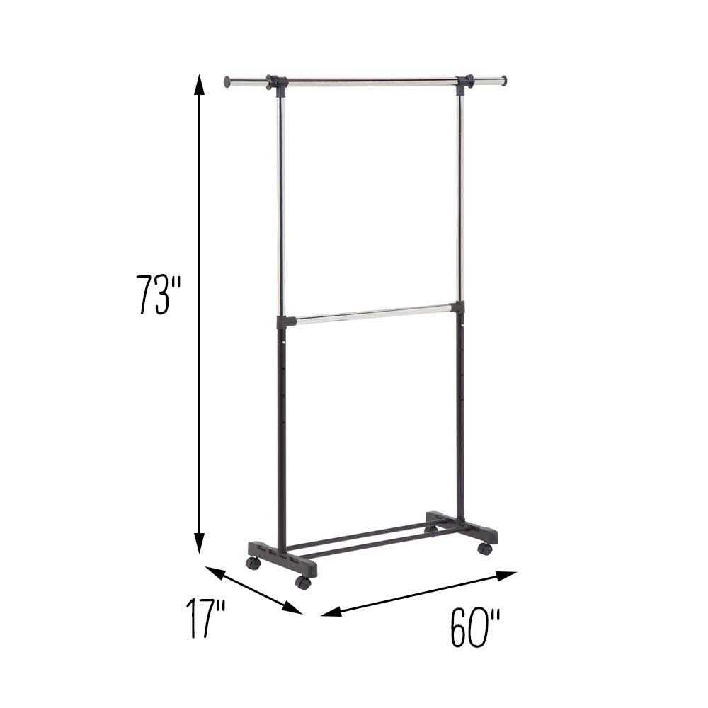 Honey Can Do Adjustable Rolling Metal Double Clothes Rack - Image 4