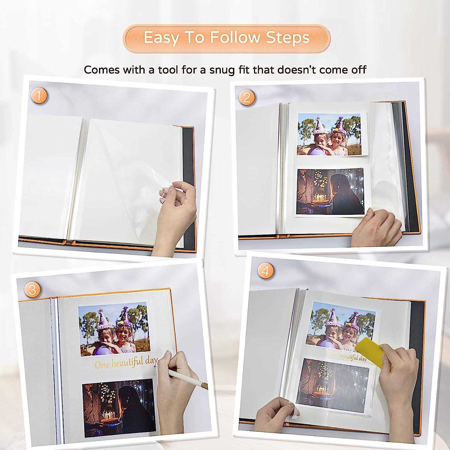 Popotop Large Photo Album Self Adhesive 4x6 5x7 8x10 Scrapbook Album Diy Pages Picture Book,Gifts for Mom,Family Baby and Wedding,with Metal Pen - Image 5