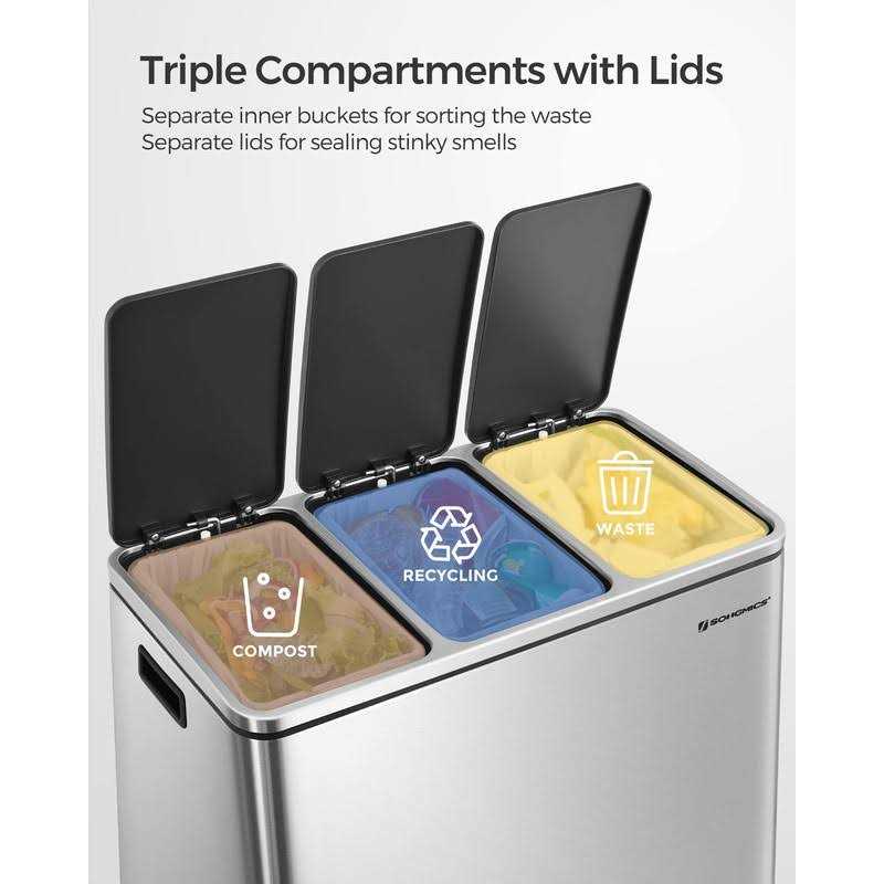 Alternative view of Songmics ULTB54NL Trash Can 3 x 4.8 Gallon Garbage Can
